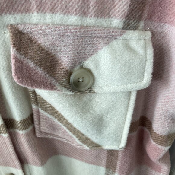 BLACK TAPE SHACKET JACKET PINK CREAM TAUPE PLAID BUTTON DOWN SIZE SMALL NWT - Picture 3 of 10
